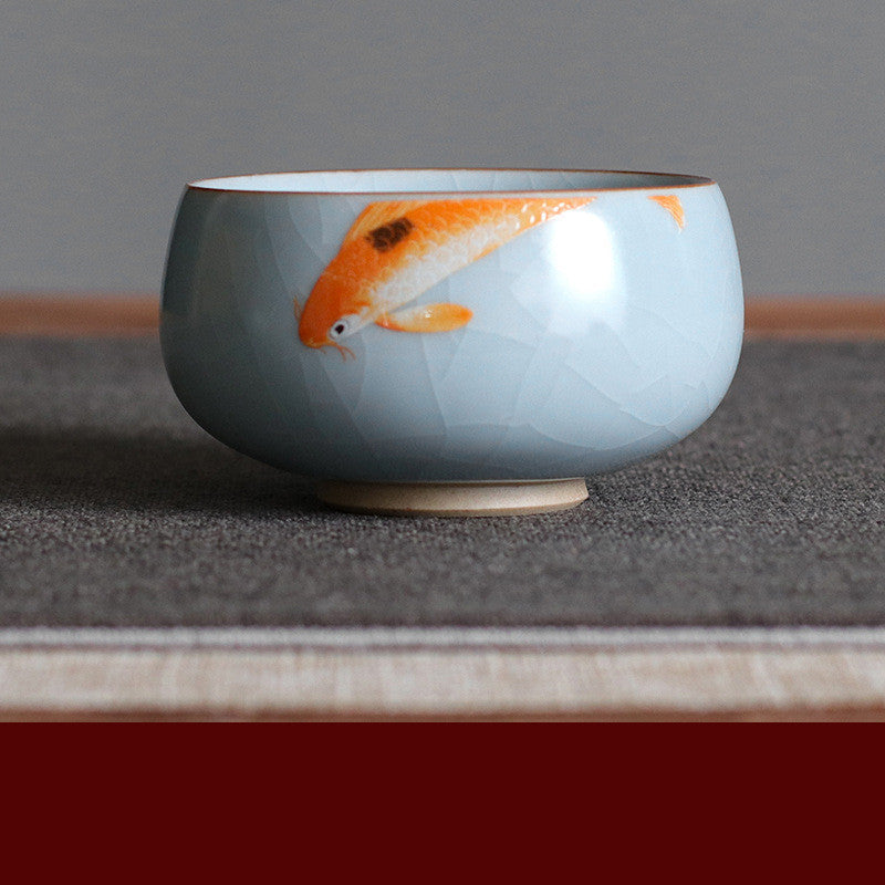 Zen ceramic teacup with ice cracked Chinese glaze finish