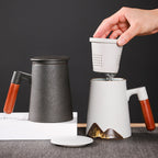 Factory Creative Yuanshan Hand-painted Mug Wooden Handle Ceramic Tea Cup With Lid Filter Three-piece Office Home