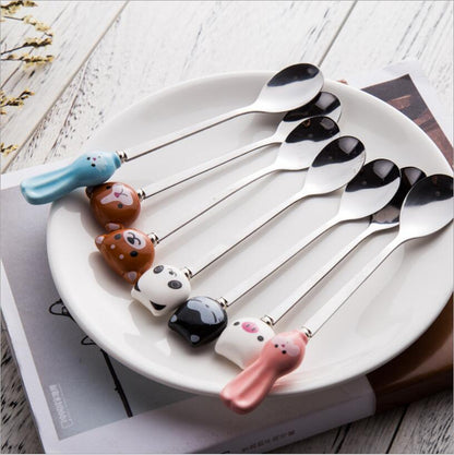 Cute Cartoon Panda Animals Cat Coffee Spoons Dinnerware