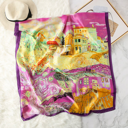 Fashion Printing Atmosphere Female Graffiti Scarf Long Silk Scarf