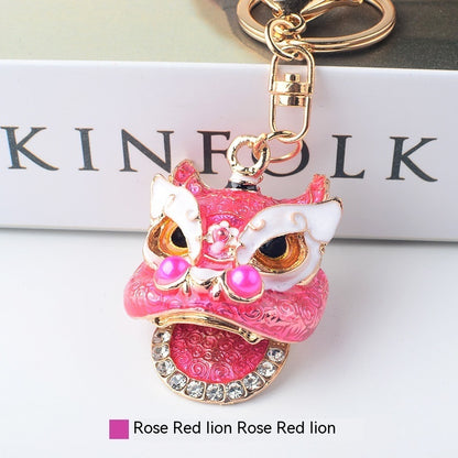 Chinese Style Southern Lion Diamond Pendant Keychain