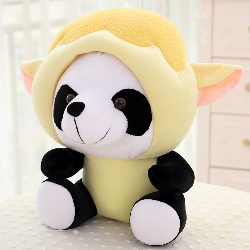 Panda plush toy with short fur and cotton stuffing