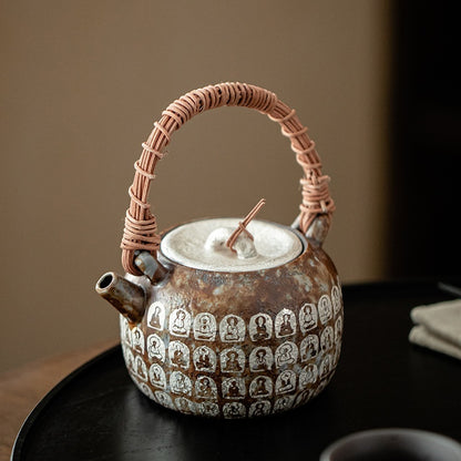 Dunhuang Buddha Old Rock Clay Silver Gilded Rattan Loop-handled Teapot