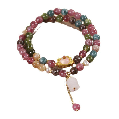 New Chinese Style Natural Color Tourmaline Double Circle Bracelet