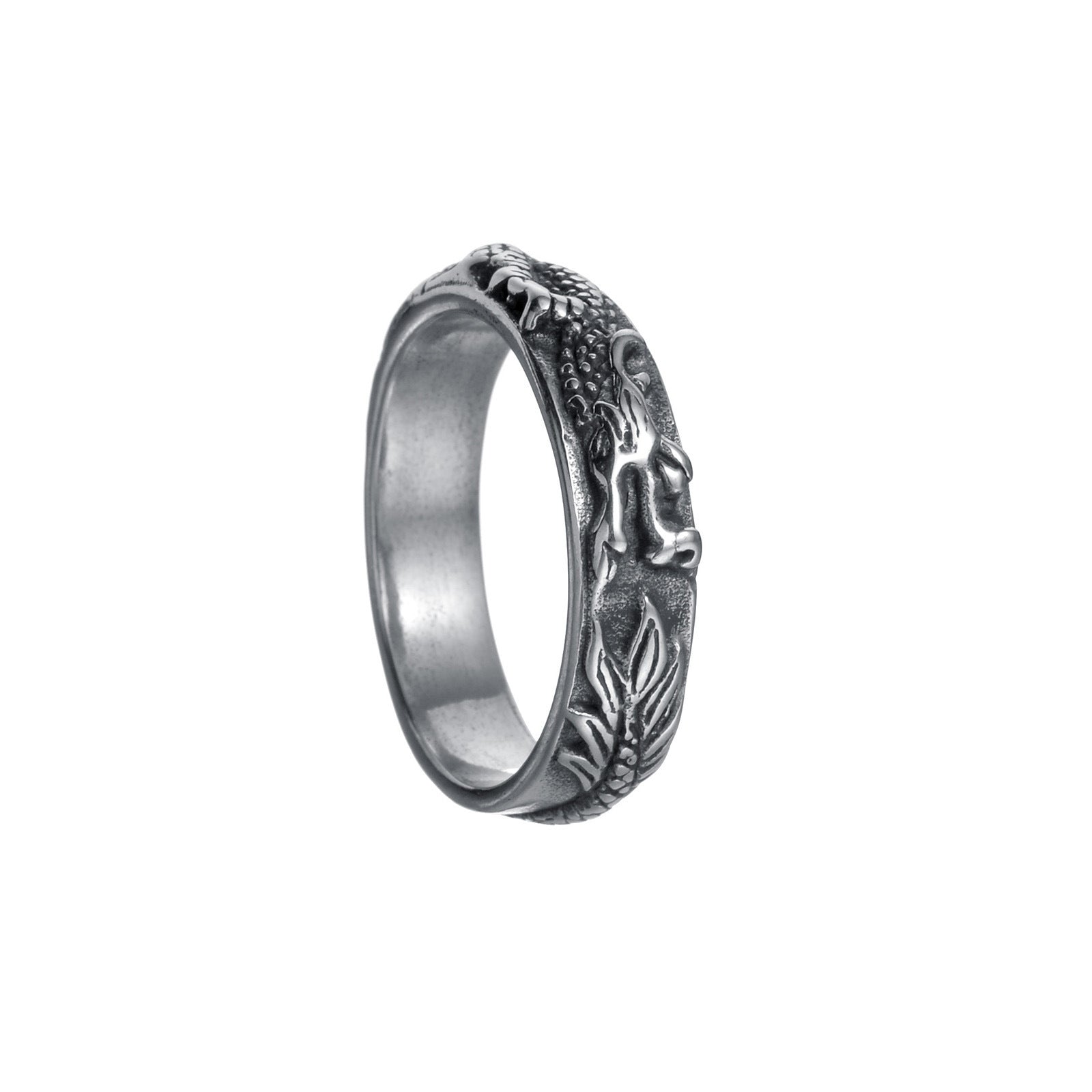 Chinese Dragon Shape Ring Titanium Steel Ornament