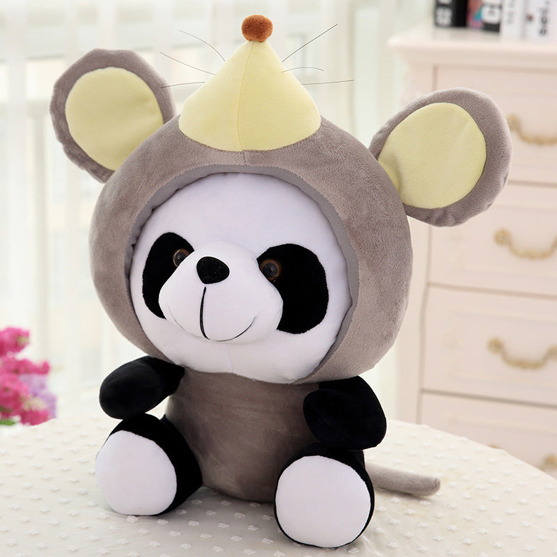 Panda plush toy with short fur and cotton stuffing