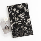 Cream polyester scarf with camellia for winter use