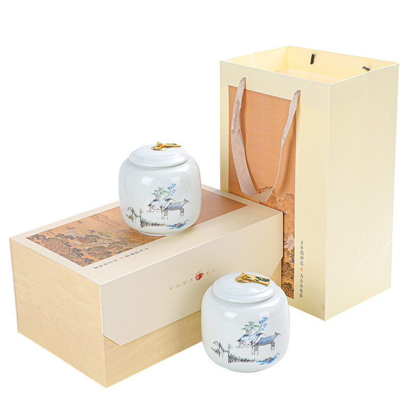 Ceramic Double Cans Tea Pot Household Half A Catty Package Tea Storage Tank