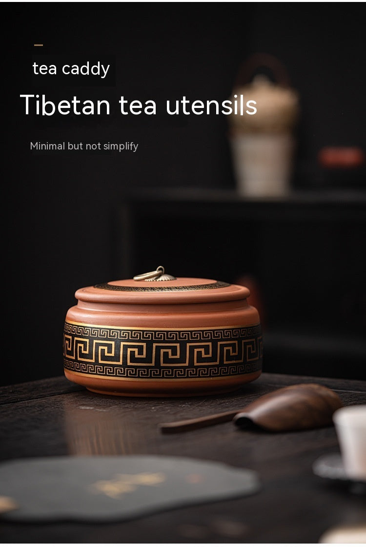 Ceramic Retro Household Tea Caddy Large Sealed Tea Container Moisture-proof Pu'er Purple Sand Storage Tank