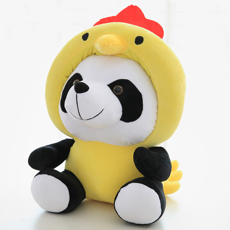 Panda plush toy with short fur and cotton stuffing
