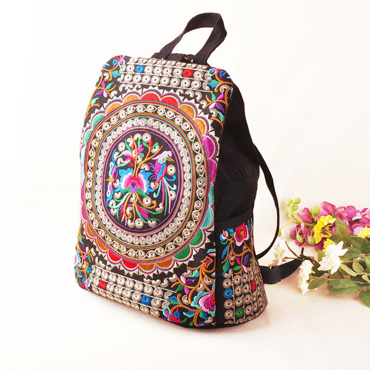 Ethnic style embroidered backpack