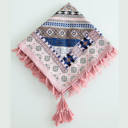 Ethnic Style Fringed Scarf Jacquard Square Scarf