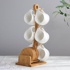 Six-piece Simple Ceramic Set Tea Cup Three-dimensional Bamboo Wooden Bracket Non-slip Coaster