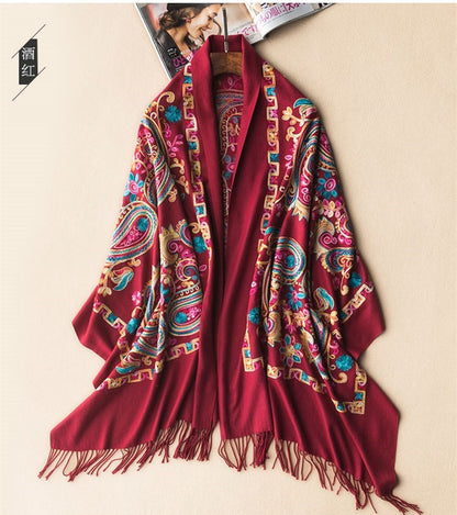 Chinese Ethnic Style Cashmere Embroidered Scarf Shawl