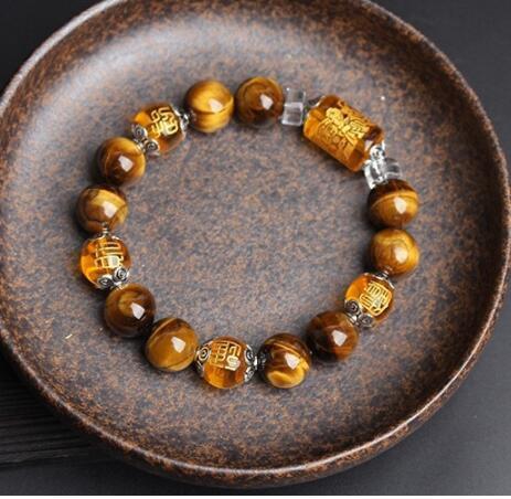 Tiger Eye Stone Three-sided God of Wealth Lucky Bead Bracelet Bead Bracelet