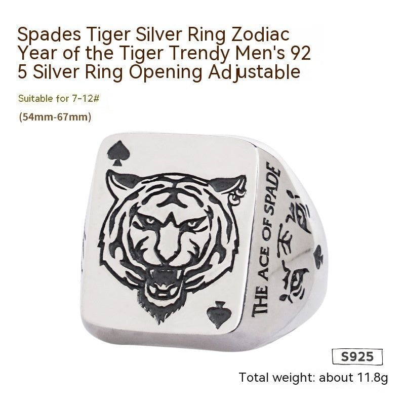 Spade Silver Ring Tiger Year Chinese Zodiac Tiger Trendy