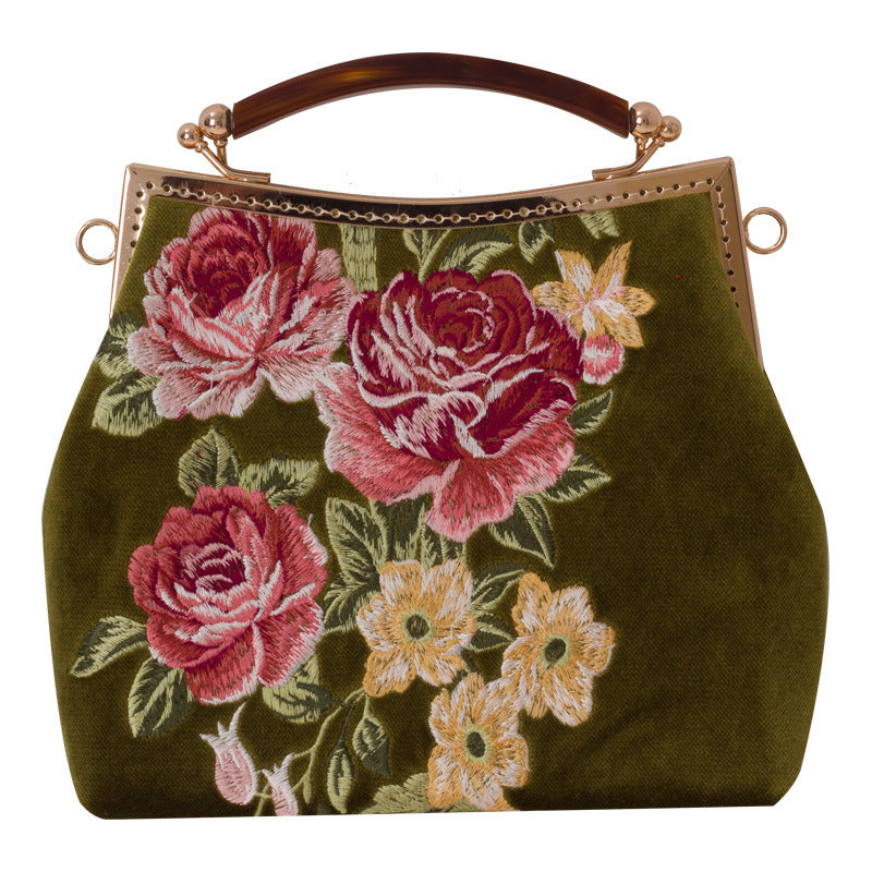 Chinese cheongsam elements retro style rose embroidery fashion shoulder bag