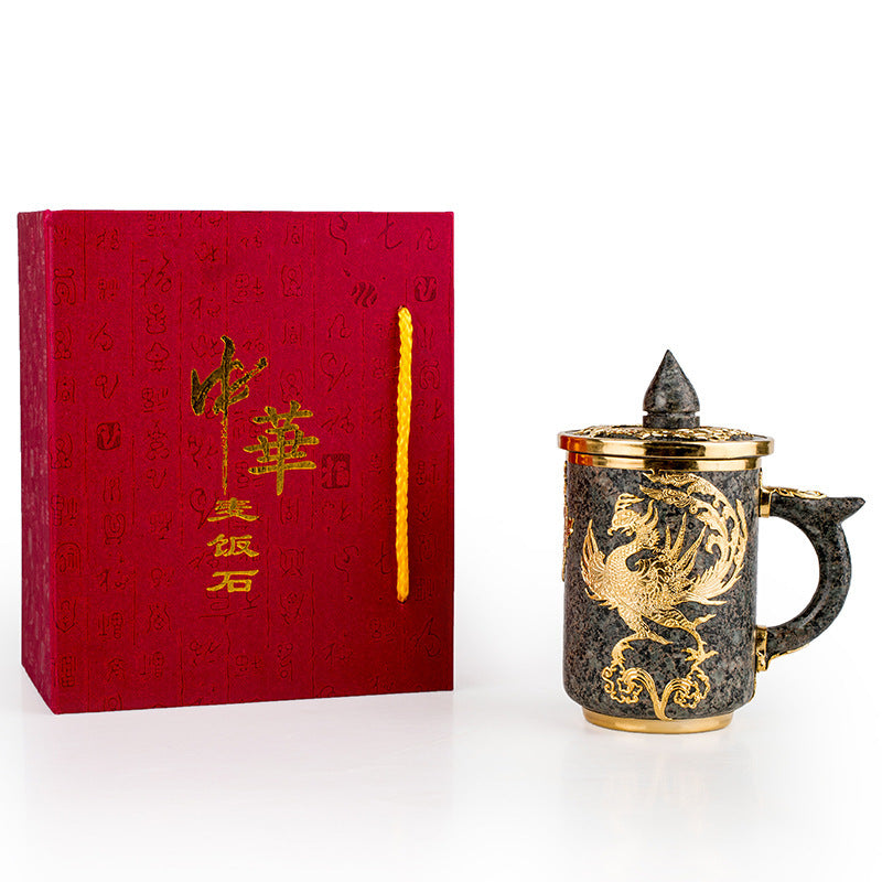 Chinese Natural Wheat Rice Stone Couple Mug with Dragon and Phoenix-5