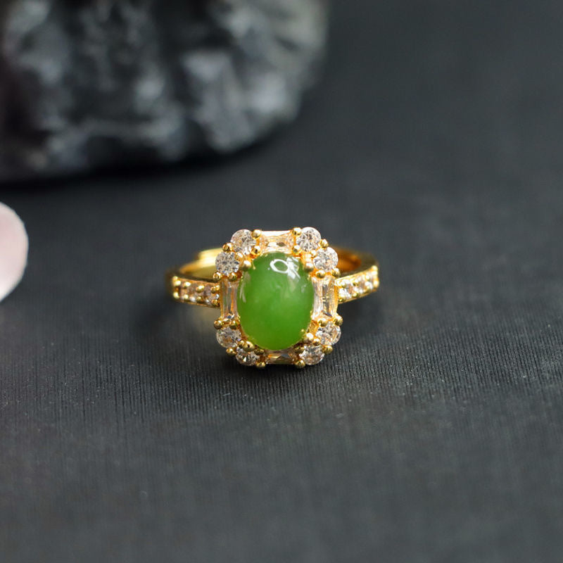 Spinach Green Ring Russian Material Jasper Square Ring Jewelry Jade Jade Ring Jewelry Jewelry Female