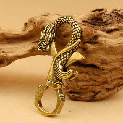 Twelve Zodiac Signs Vintage Brass Dragon Head Keychain