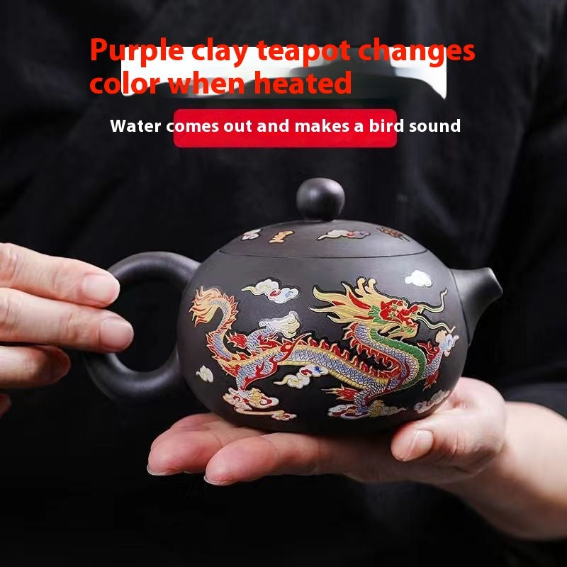 Chinese Style Hot Dragon And Phoenix Purple Sand Teapot