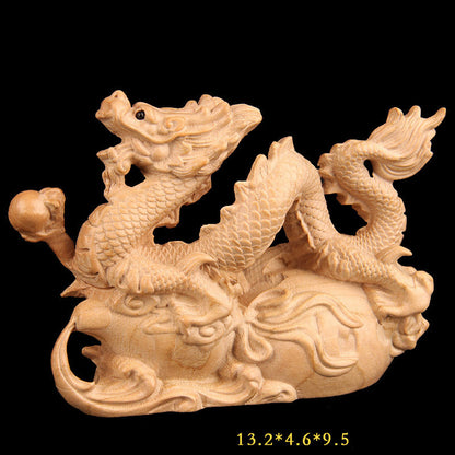 Peach Wood Dragon Home Wood Carving Qinglong Ornament