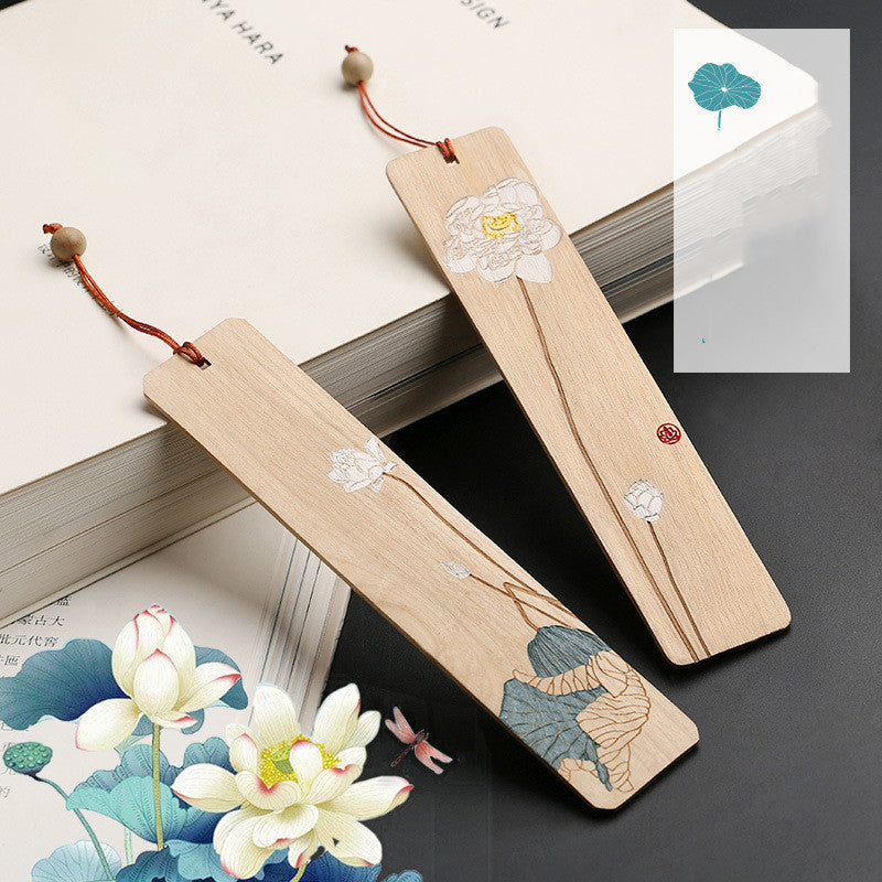 Retro Mahogany Hibiscus Bookmark Set Wooden Tassel Classical Chinese Style