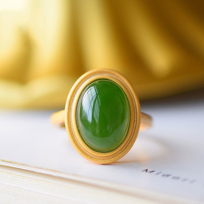 Women's White Jade Emerald Retro Natural Hetian Jade Ring