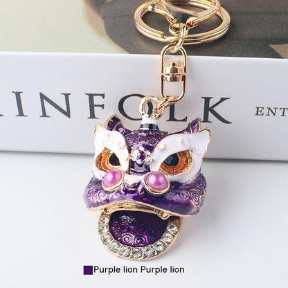 Chinese Style Southern Lion Diamond Pendant Keychain