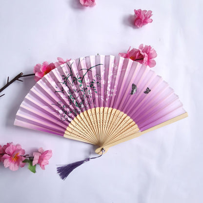 Chinese Style Portable Folding Bamboo And Silk Folding Fan