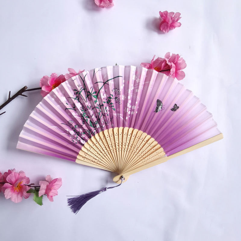 Chinese Style Portable Folding Bamboo And Silk Folding Fan