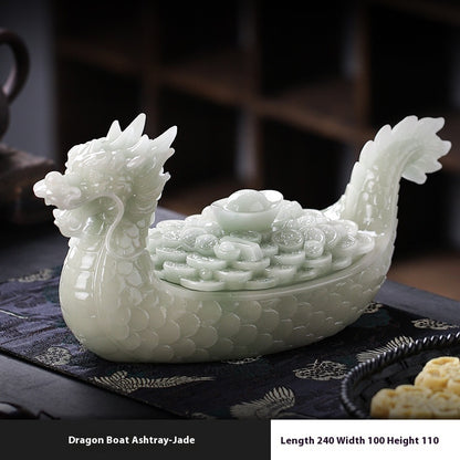 Chinese Creative Dragon Boat Ashtray With Lid Prevent Fly Ash