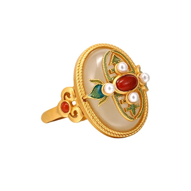 Women's Painted Enamel Imitation Hetian Jade Ring