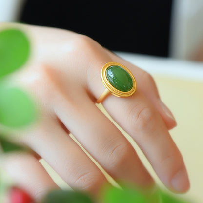 Women's White Jade Emerald Retro Natural Hetian Jade Ring