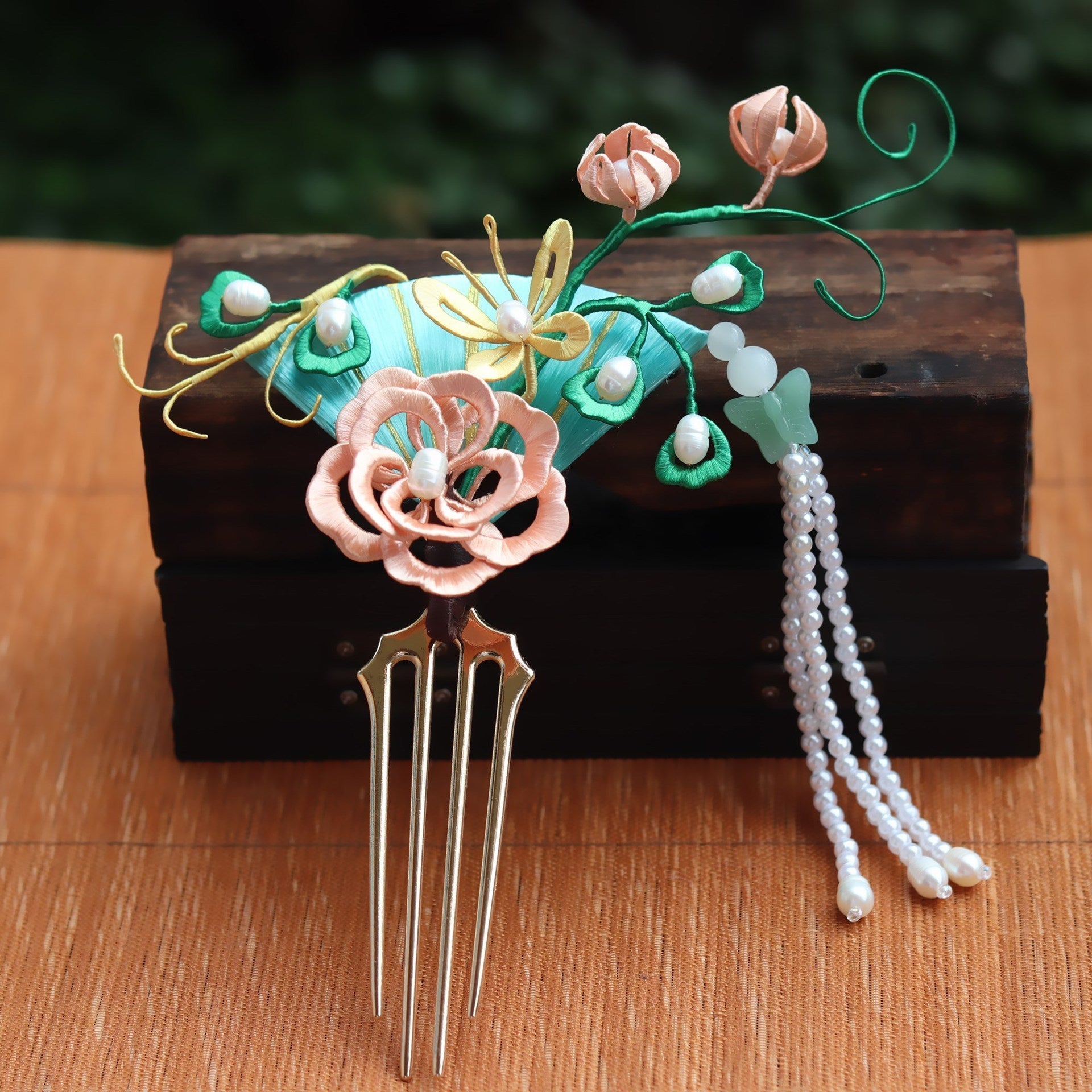 Wrapped Peony Hairpin Mandala Flower Pearl Tassel Step Shaking Hair