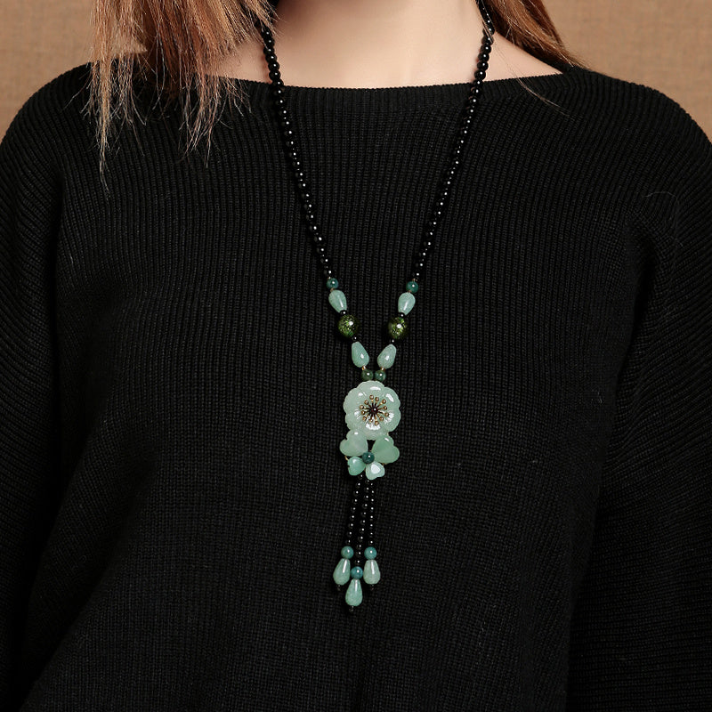 Green jade ethnic vintage sweater chain