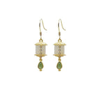 Natural Hetian Jade Prayer Wheel Earrings Silver