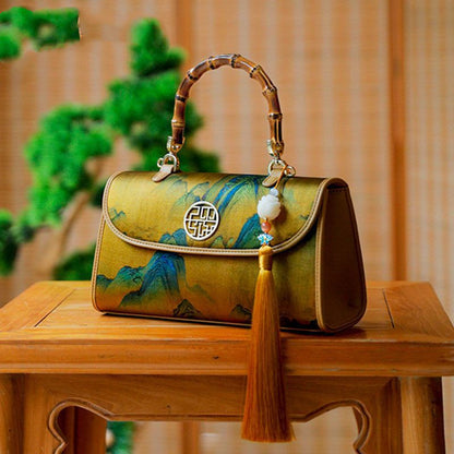 Chinese style women's silk bamboo handbag crossbody bag