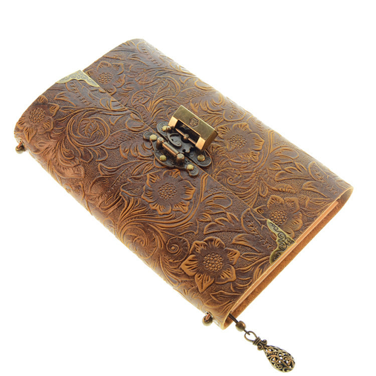 Loose-leaf Notebook With Lock First Layer Leather Notepad