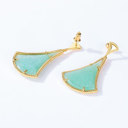 Exaggerated Fan Shaped Green Aventurine Geometric Earrings Women