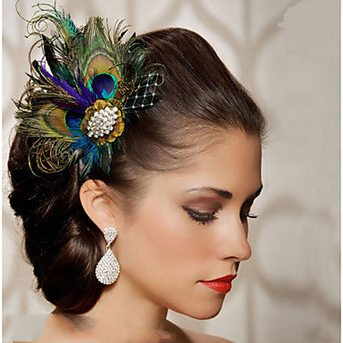 Peacock feather diamond hairpin bridal headdress