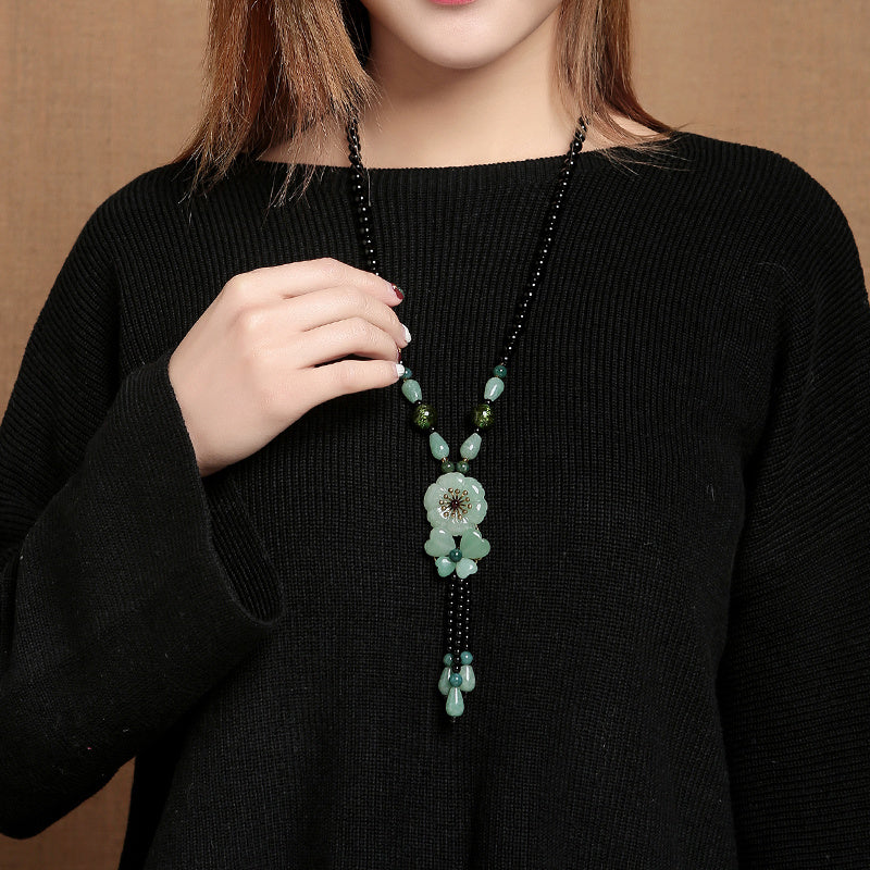 Green jade ethnic vintage sweater chain