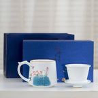 White Porcelain Celadon Household Hand-painted Filtered Tea Cup With Lid