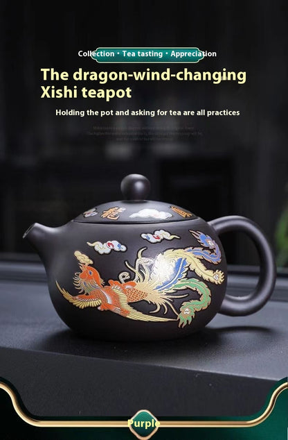 Chinese Style Hot Dragon And Phoenix Purple Sand Teapot