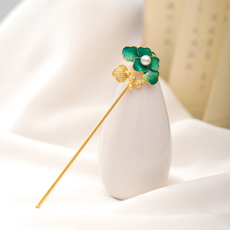Burning blue Hanfu hairpin with flower design