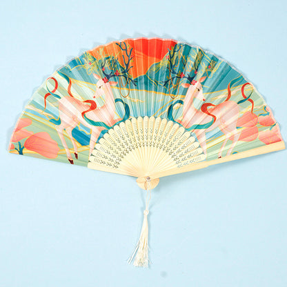 Chinese Style Women's Tasseled Portable Cheongsam Folding Fan