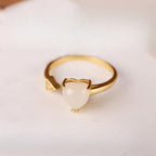Fresh Hetian Jade Heart-shaped Open Ring Female Minimalist Design White Jade
