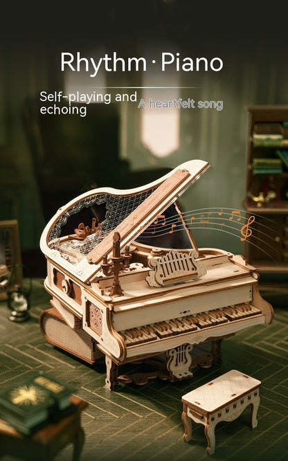 Wooden Piano Assembled Diy Three-dimensional Building Blocks Music Box