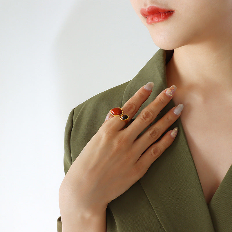 Ins Chinese Style Natural Tigereye Niche Ring