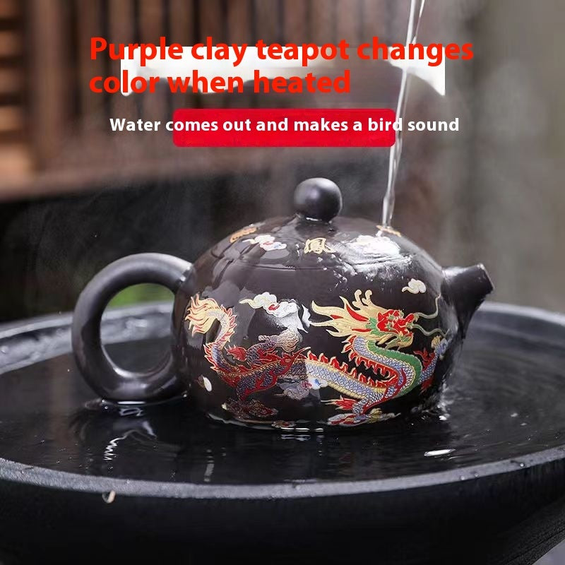 Chinese Style Hot Dragon And Phoenix Purple Sand Teapot